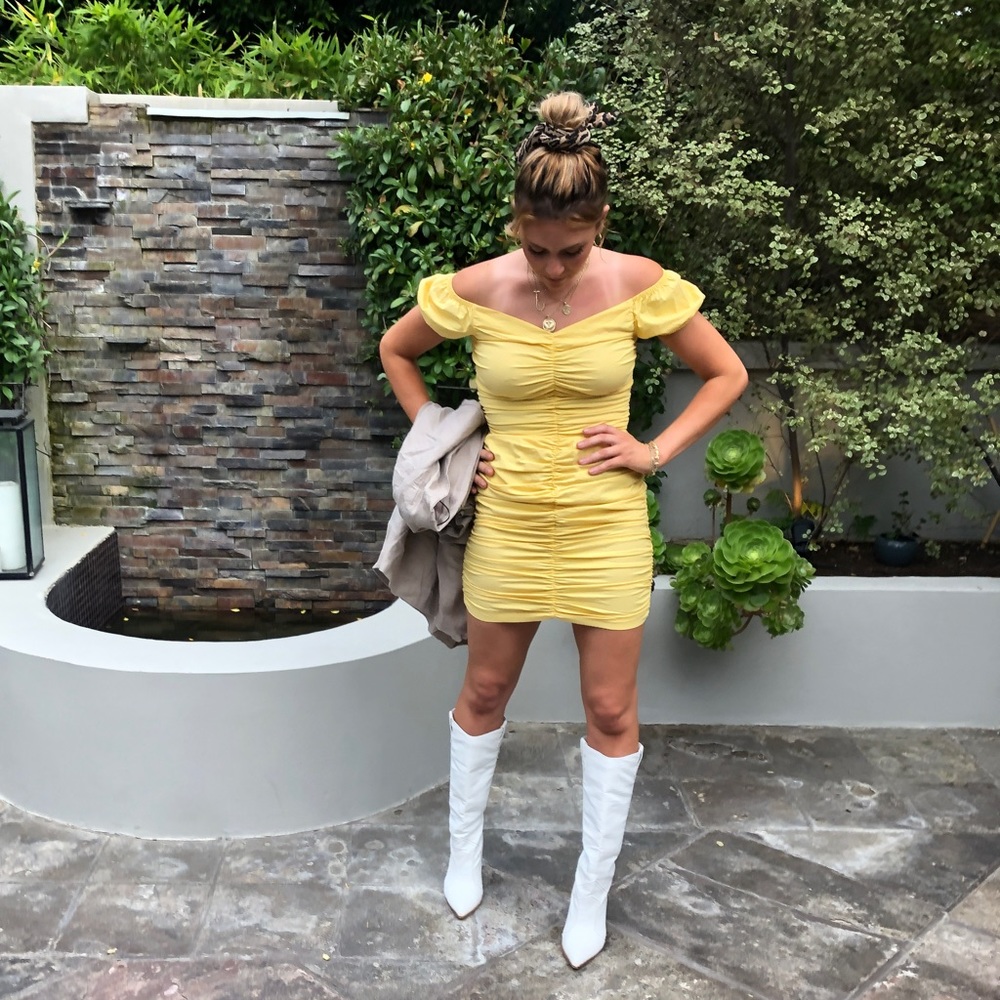 Zara ruched yellow mini dress
